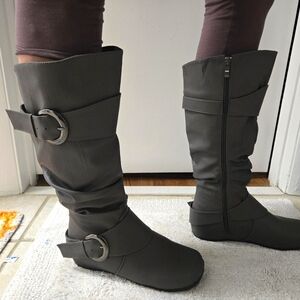 Dark Grey Knee Boots